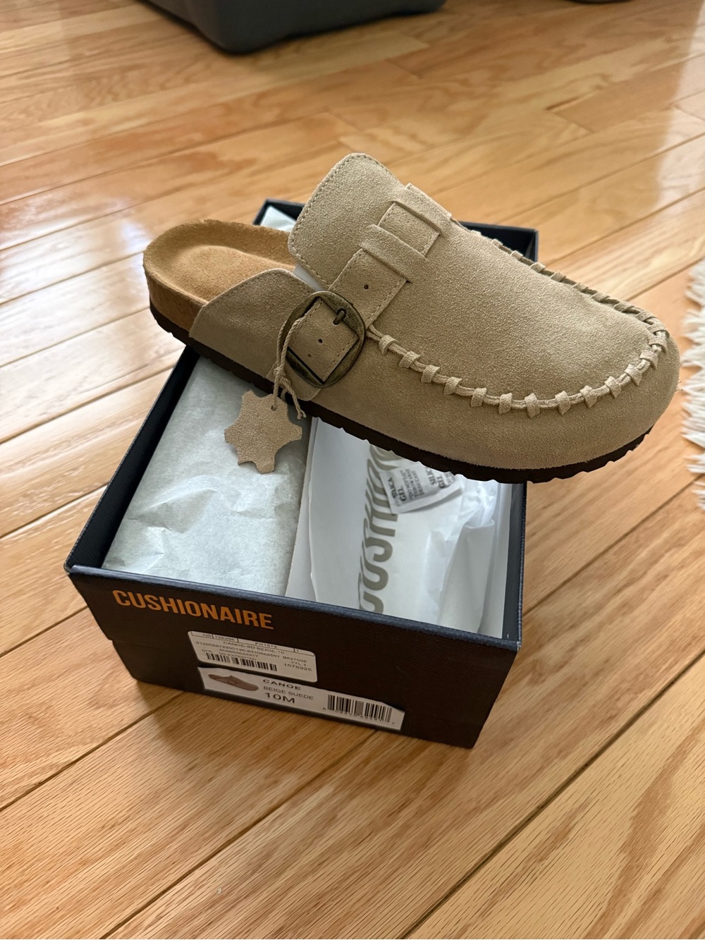 Cushionaire Beige Suede Slip-On Buckle Mule